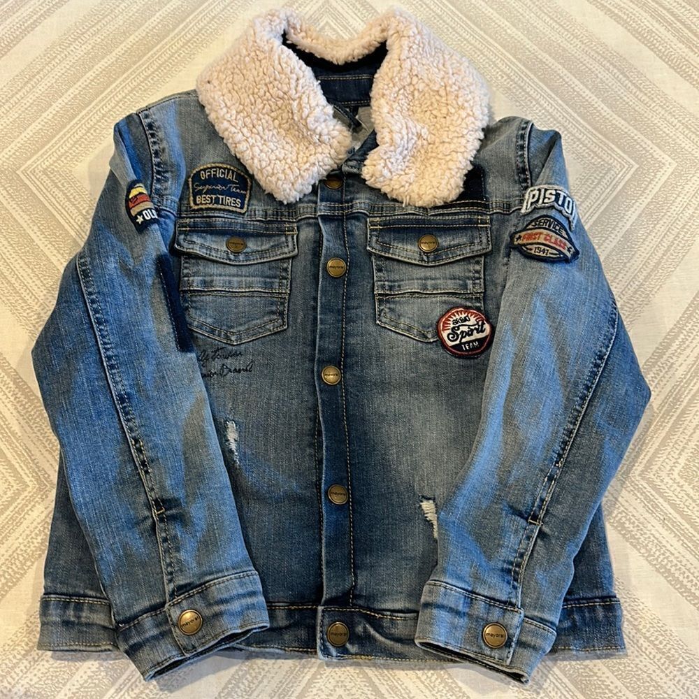 Mayoral Girls Denim Patch Sherpa Collar Jacket